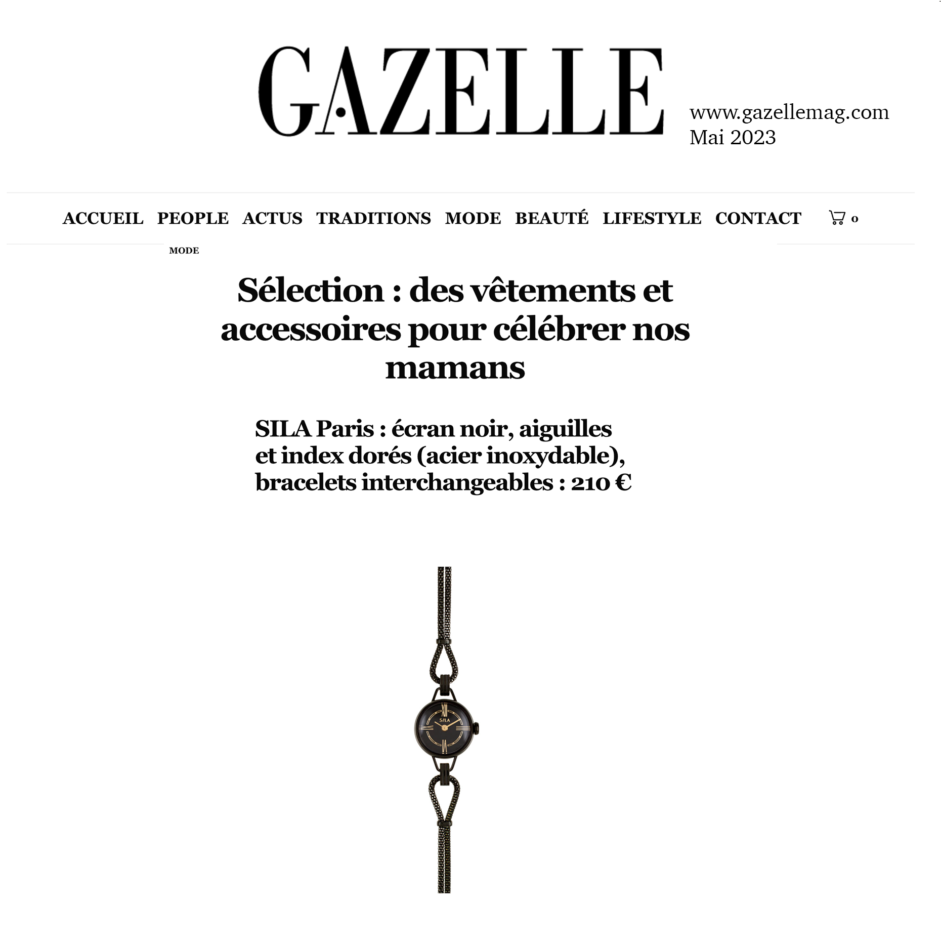 article gazellemag.com avec montre SILA midnight black