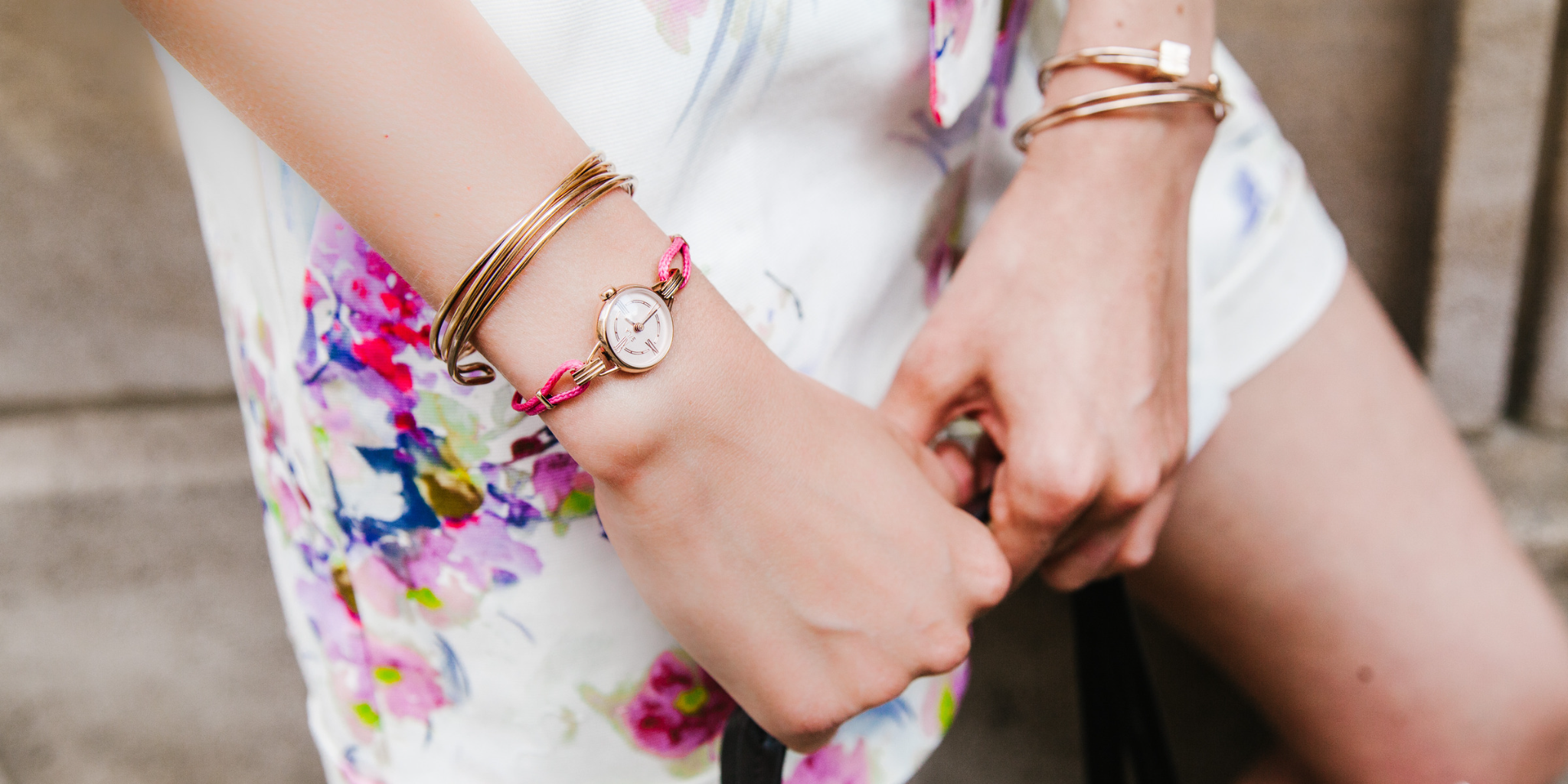 sila lifestyle montre or rose bracelet coton rose indien
